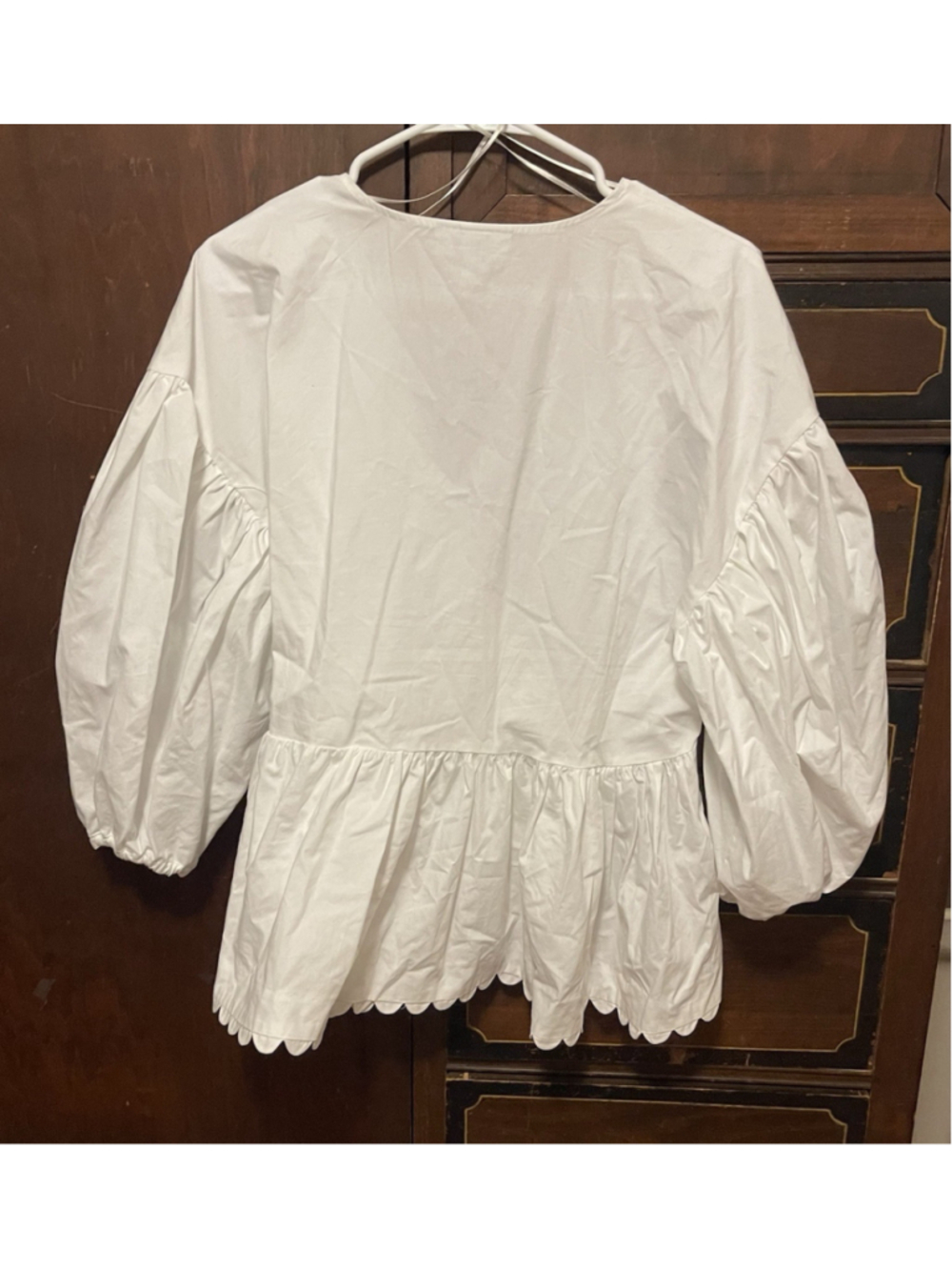 Kika Vargas xTarget White V-Neck Balloon Sleeve Scallop Ruffle Tie Cotton Top L - Picture 11 of 14